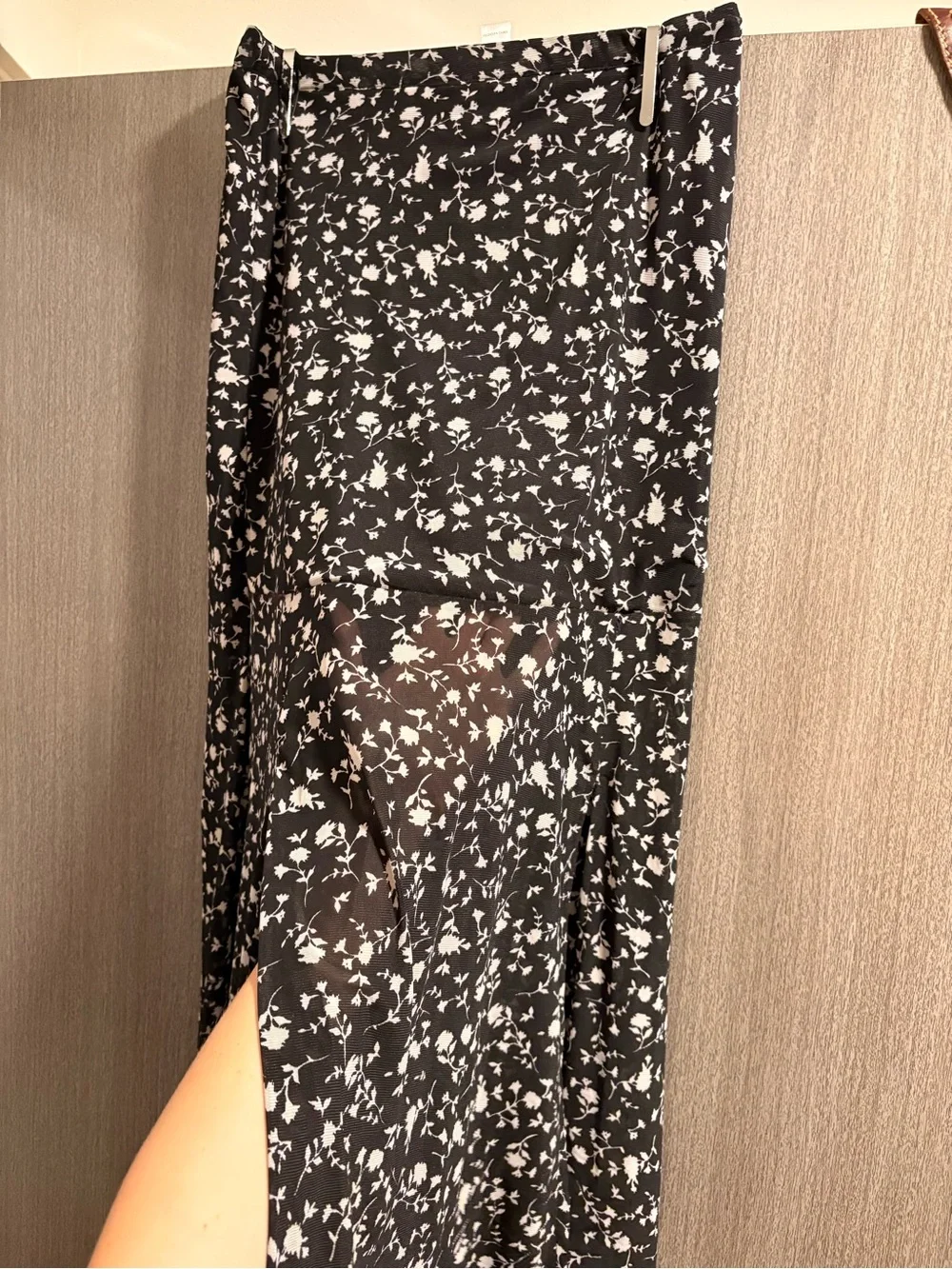Black Floral Midi Skirt with Subtle White Print